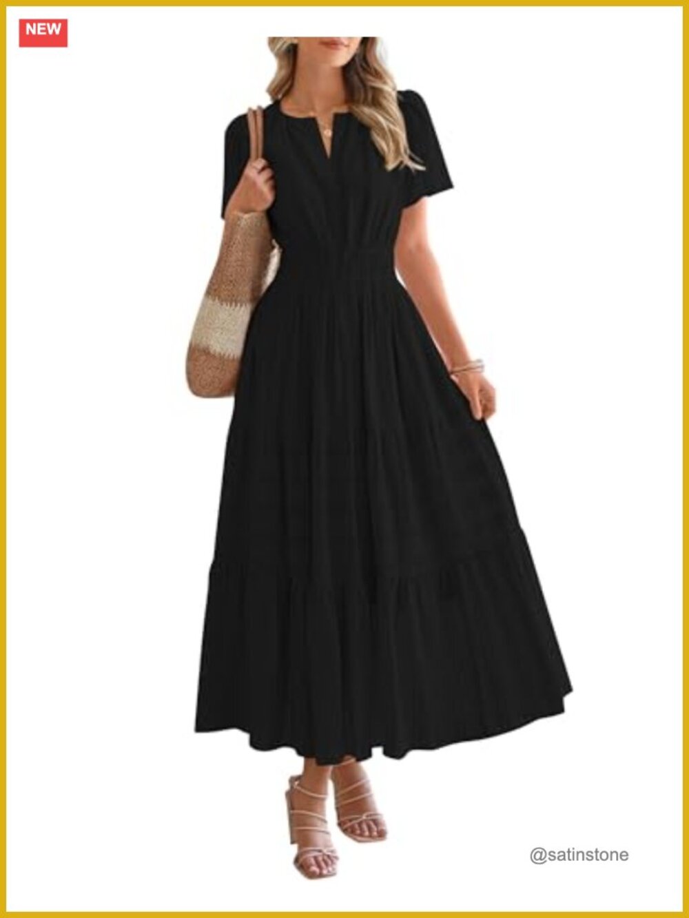 Womens Maxi Dress Short Sleeve V Neck Tiered Ruffle Pockets Casual